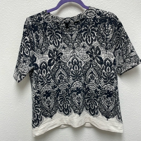 J. Crew Tops - J. Crew Medium Cream Ivory and Black Lace Print Cotton Top